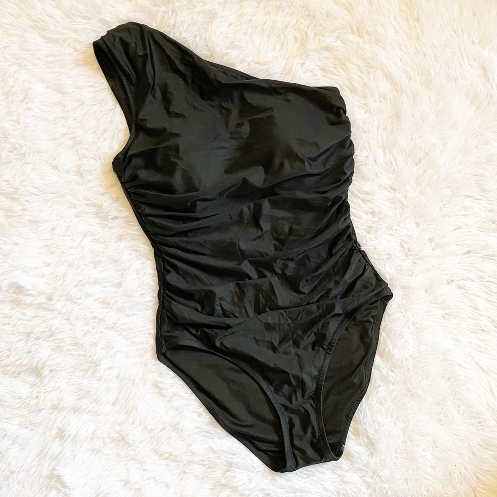 J CREW ONE PIECE SWIMSUIT RUCHED ONE SHOULDER BLACK 10 NWT
